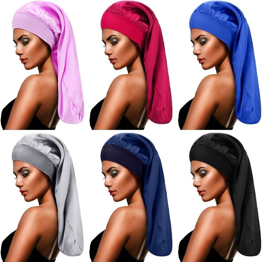 6 Pcs Long Hair Satin Bonnet for Sleeping Extra Large Sleep Braid Bonnet Elastic
